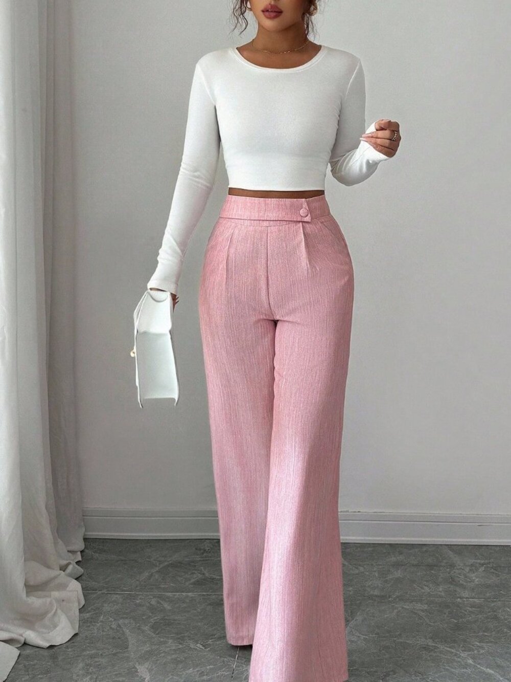 pinkCasual Women's Work Office Loose Flowy Straight Leg Pants - Picture 3 of 8